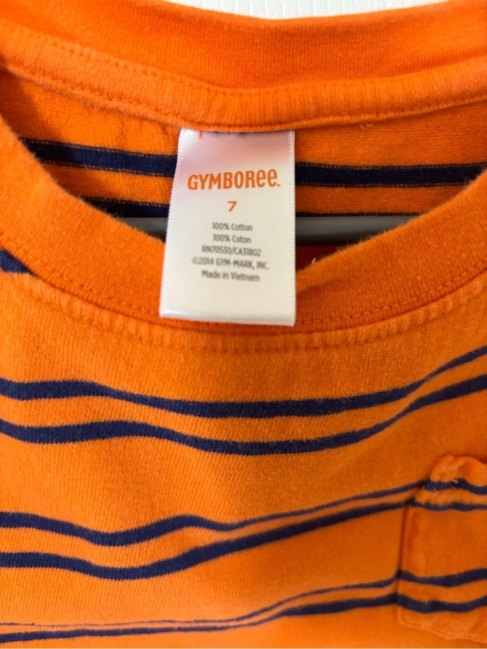 Gymboree Orange Tee with Navy Stripes and Chest Pocket